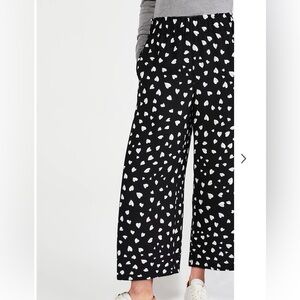 Ann Taylor Black and White Heart Print Wide Leg Pants